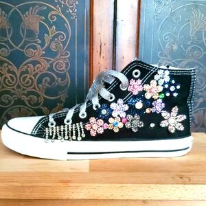 Women's Shanzu Bedazzled Black High-Top Sneakers